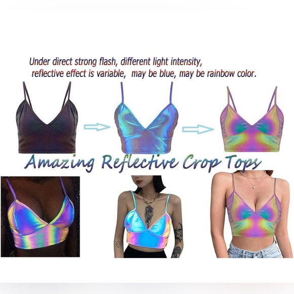 Giovacker Women's Reflective Crop Tops Festival Rave Outfits Girls Club Tank - Picture 3 of 12